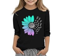 Chemisier pour femme et fille décontracté couleur unie col rond sept manchettes t-shirt top 3 13 ans pantalon femme élégant festif, Noir , 6-7 ans