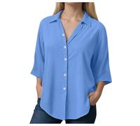 Chemisier Pour Femme Femme Blouse Chemisier Lin, Chemise Haut Été Pour Femmes Haut En Simili Lin Léger Comme Une, Matière Douce Et Agréable, Idéal La Saison Estivale Blouse Rayée Bleue Et Blanche