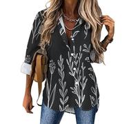 Chemisier pour Femme Herbes Dessinées À La Main Col en V Chemisier à Manches Longues avec Boutons Graffiti Fleurs Sauvages Tunique Blouse Léger Décontractés Ample Blouse S-3XL