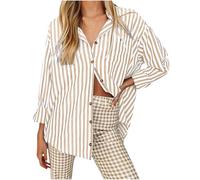 Chemisier pour femme - Imprimé à rayures - T-shirt à manches longues - Loisirs - Boutonnière - Coupe large - T-shirt à manches longues - Tunique respirante - Léger - Décontracté - Confortable, jaune,