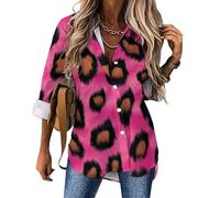 Chemisier pour Femme Texture Animale Col en V Chemisier à Manches Longues avec Boutons Imprimé Léopard Tunique Blouse Léger Décontractés Ample Blouse S-3XL