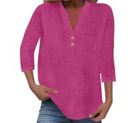 Chemisier pour Femmes Manches 3/4 Col V Blouse Décontracté Tunique Top Couleur Unie Longues Blouses Élégante Shirts Tee Shirt Personnalisable Sportswear(Teeshirt Femme Coton Rose Vif,XL)