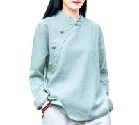 Chemisier Traditionnel Hanfu Pour Femmes Hauts Chinois De Style Ethnique Rétro Grande Taille Chemise Ample Et Décontractée En Coton Et Lin 2024 (Color : Green, Size : XX-Large)