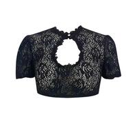 Chemisier traditionnel noir for femme for l'Oktoberfest, col haut, dentelle et maille, sous-chemisier à demi-manches(Svart,XXXXXL)