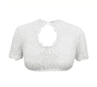 Chemisier traditionnel noir for femme for l'Oktoberfest, col haut, dentelle et maille, sous-chemisier à demi-manches(Wit,Large)