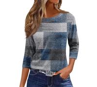 Chemisier tunique à manches 3/4 pour femme - Style décontracté et léger - Col rond - Élégant - Style vintage - Pour sortir, streetwear, 20#Bleu, 44