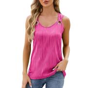 Chemisier uni à manches courtes pour femme - Couleur unie - Col rond - Sans manches - Anneau en métal - Vêtements amples pour la vie quotidienne - Cadeaux de Noël, rose vif, XL