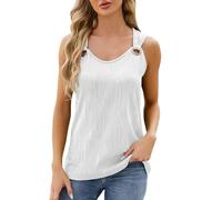 Chemisier uni à manches courtes pour femme - Couleur unie - Col rond - Sans manches - Anneau en métal - Vêtements amples pour la vie quotidienne - Cadeaux de Noël, blanc, XL