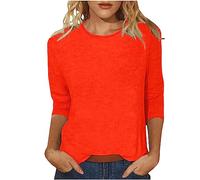Chemisier uni à manches courtes pour femme - Couleur unie - Col rond - T-shirt fin à sept points - Vêtements pour la vie quotidienne - Cadeaux de Noël, Orange, 4XL