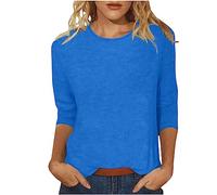 Chemisier uni à manches courtes pour femme - Couleur unie - Col rond - T-shirt fin à sept points - Vêtements pour la vie quotidienne - Cadeaux de Noël, bleu, 5XL