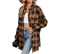 Chemisier Vichy Femme Cardigan À Simple Boutonnage Et Patchwork À Poches Amples for Femme, Chemise À Carreaux, Chemise À Manches Longues Brossée(XXXL,Style2)