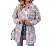 Chemisier Vichy Femme Cardigan À Simple Boutonnage Et Patchwork À Poches Amples for Femme, Chemise À Carreaux, Chemise À Manches Longues Brossée(XXXL,Style3)
