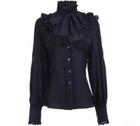 Chemisier victorien élégant gothique Lolita à manches longues avec volants lotus pour femme, style vintage, convient pour une tenue saisonnière (XL noir)