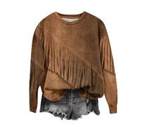 Chemisier Vintage Femmes éLéGant et Confortable à Manches Longues Blouson Chic Tunique Ample Imprimé à Franges Col en Round Casual Pullover Tops LéGers Haut Printemps/Automne