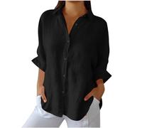 Chemisiers Coton et Lin pour Femme Cardigan à Boutons Légers Manches Longues Chemise Col à Revers D'été Automne Décontractés avec Boutonné Blouse de Travail Couleur Unie Haut Top Ample T-Shirts