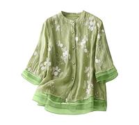Chemisiers décontractés pour femmes, chemises amples à manches longues boutonnées en coton et lin uni pour l'été et le printemps, tunique douce et confortable pour un usage quotidien, 6 Vert, XXL