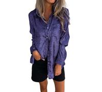 Chemisiers en satin pour femme - Mode d'automne 2024 - Décontracté - Soirée disco - Chemises à paillettes brillantes - Grande taille - Argentées - Manches longues - Boutonnées à paillettes, violet,