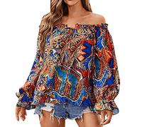Chemisiers et Blouses Femme À Manches Courtes Sexy col Bateau Blouses Top Femme Imprimé éPaules DéNudéEs Femmes Chic Sexy Épaules Dénudées Hauts Blouses Bohème Camisole Tunique