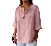 Chemisiers Et Blouses Femme Chemisier Femme Chic Et Élégant Grande Taille Dentelle Haut Coton Lin Top Fluide Sport Col V Tshirt Été Vetement Mes Commandes 2#Rose XL