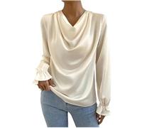 Chemisiers Et Blouses Femme Chemisier Satin Chemisier Chic Et Élégant Vetement Mode Tee Shirt Couleur Unie Haut Décontracté Classiques Tunique Blouse T-Shirt Mes Commandes Beige L