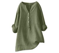 Chemisiers Et Blouses Femme Chic Elegant en Coton Et Lin à Manches Courtes Couleur Unie Décontracté Chemise Gaze De Coton Femmes Ete Top Tshirt Tunique Longue Grande Taille