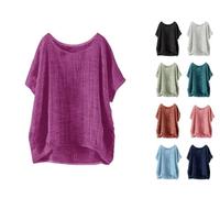 Chemisiers Et Blouses Femme Chic Elegant en Coton Et Lin à Manches Courtes pour Femmes Couleur Unie Décontracté Chemise Gaze De Coton Femme Ete Top Tshirt Tunique Longue Grande Taille