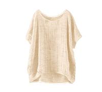 Chemisiers Et Blouses Femme Chic Elegant en Coton Et Lin à Manches Courtes pour Femmes Couleur Unie Décontracté Chemise Gaze De Coton Femme Ete Top Tshirt Tunique Longue Grande Taille