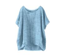 Chemisiers Et Blouses Femme Chic Elegant en Coton Et Lin à Manches Courtes pour Femmes Couleur Unie Décontracté Chemise Gaze De Coton Femme Ete Top Tshirt Tunique Longue Grande Taille