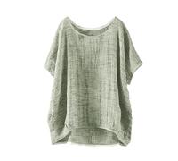 Chemisiers Et Blouses Femme Chic Elegant en Coton Et Lin à Manches Courtes pour Femmes Couleur Unie Décontracté Chemise Gaze De Coton Femme Ete Top Tshirt Tunique Longue Grande Taille