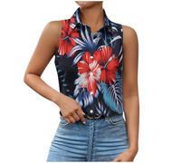 Chemisiers et Blouses Femme Chic et Élégant Hauts à Revers Imprimé Fleuri avec Boutonné sans Manches Blouse de Travail T-Shirts Décontracté Top Polyvalente Lâche Respirant Quotidiennes Streetwear