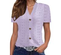 Chemisiers Et Blouses Femme Chic Et Élégant Tunique Chemise Manche Courte Col V Button Blouse Couleur Unie Été Ample Haut Top À Revers Lâche Respirant Chemise Grande Taille T-Shirt