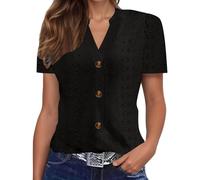 Chemisiers Et Blouses Femme Chic Et Élégant Tunique Chemise Manche Courte Col V Button Blouse Couleur Unie Été Ample Haut Top À Revers Lâche Respirant Chemise Grande Taille T-Shirt