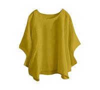 Chemisiers et Blouses Femme Col Rond Coton et Lin Fluide Manches 3/4 Blouse Femme Chic et Élégant D'été Tunique Femme Pas Cher Marque Baggy Detente Mode Vetement Femme Gingembre 3XL