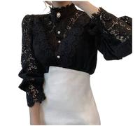 Chemisiers Et Blouses Femme Dentelle, Top à Col Roulé-Tunique Rétro Manches Longues Creux Chic Et éLéGant Basique Hauts avec Boutons Grande Taille DéContractés Vintage T Shirt pour SoiréE FêTe