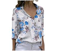 Chemisiers et Blouses Femme Fluide Col V Blouse Fleurie Manches Longues Chemisier Femme Chic et Élégant D'été Haut Femme Pas Cher Marque Sport Fitness Baggy Vetement Femme Bleu M