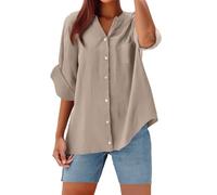 Chemisiers Et Blouses Femme Grande Taille - Chemise Infroissable Femme Chemisier Manche Longue Blouse avec Bouton Haut Col Montant Top Couleur Unie Chemise Ample Vêtements Décontractés Chemisette