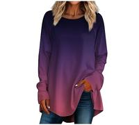 Chemisiers et Blouses Femme Manches Longues Tie Dye Col Rond Extérieur Funky Top Oversize Blouse Fleurie Sweatshirt Travail Haut pour Femme Chic Tee Shirt Violet Foncé XL