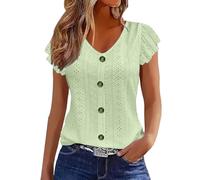 Chemisiers Et Blouses Femme Tunique Chemisier Femme Manche Courte Chic Et ÉLéGant Chemises Couleur Unie ÉTé Ample Haut Top à Revers LâChe Respirant Blouse Grande Taille Col V Button T Shirts