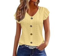Chemisiers Et Blouses Femme Tunique Chemisier Femme Manche Courte Chic Et ÉLéGant Chemises Couleur Unie ÉTé Ample Haut Top à Revers LâChe Respirant Blouse Grande Taille Col V Button T Shirts