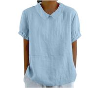 Chemisiers Et Blouses Femme Tunique en Coton Et Lin à Manches Courtes Chic Et ÉLéGant Chemises Couleur Unie Tee Shirt ÉTé Ample Haut Top à Revers LâChe Respirant Blouse Grande Taille Pas Cher Tee