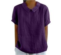 Chemisiers Et Blouses Femme Tunique en Coton Et Lin à Manches Courtes Chic Et ÉLéGant Chemises Couleur Unie Tee Shirt ÉTé Ample Haut Top à Revers LâChe Respirant Blouse Grande Taille Pas Cher Tee