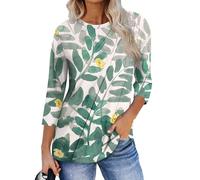 Chemisiers Et Blouses Femme Women's Fashion Casual 3/4 Sleeve Tops Pleated Clothing T-Shirt Vert M
