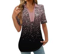 Chemisiers Femme Chic et Élégant Tee Shirt Imprimé Floral Manches Courtes Hauts à Revers Femme Chic T-Shirts Décontracté Grande Taille Top Tuniques De Base Blouse de Travail Casual Loose