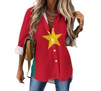 Chemisiers Femme Drapeau du Cameroun Chemisier à Manches Courtes et Col en V Vêtements Patriotiques Tunique Tops avec Boutons Décontractés Ample Blouse