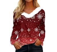 Chemisiers Femmes Pull De Noel Femme Moche Chic Pull Noel Femme Grande Taille Bonnet De Noël Sweat Lumineux Plaid Vetement Stitch Hiver 2#vin L