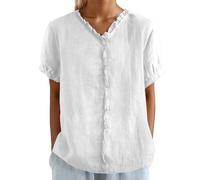 Chemisiers pour femme 2025 avec détails en dentelle pour un usage quotidien, parfait pour un style d'été avec un jean et un pantalon décontracté, lavable en machine, pièce tendance, Wh1., XXL