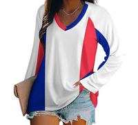 Chemisiers pour Femme T-Shirt Col V À Manches Longues pour Femmes Ample Décontracté Chemisier Drapeau français Tunique Tops Basic Top Blouses - Chic Et Élégant