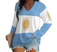 Chemisiers pour Femme T-Shirt Col V À Manches Longues pour Femmes Ample Décontracté Chemisier Drapeau de la République Argentine Tunique Tops Basic Top Blouses - Chic Et Élégant