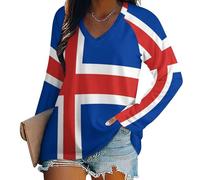 Chemisiers pour Femme T-Shirt Col V À Manches Longues pour Femmes Ample Décontracté Chemisier Drapeau islandais Tunique Tops Basic Top Blouses - Chic Et Élégant