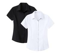 Chemisiers pour femmes 3 Pack - Chemises décontractées à col boutonné, à manches courtes, ajustées - Pour les dames, affaire décontractée, travail de bureau, S